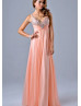 Chiffon Beaded Sweetheart Neckline Straps Ruched Long Prom Dress